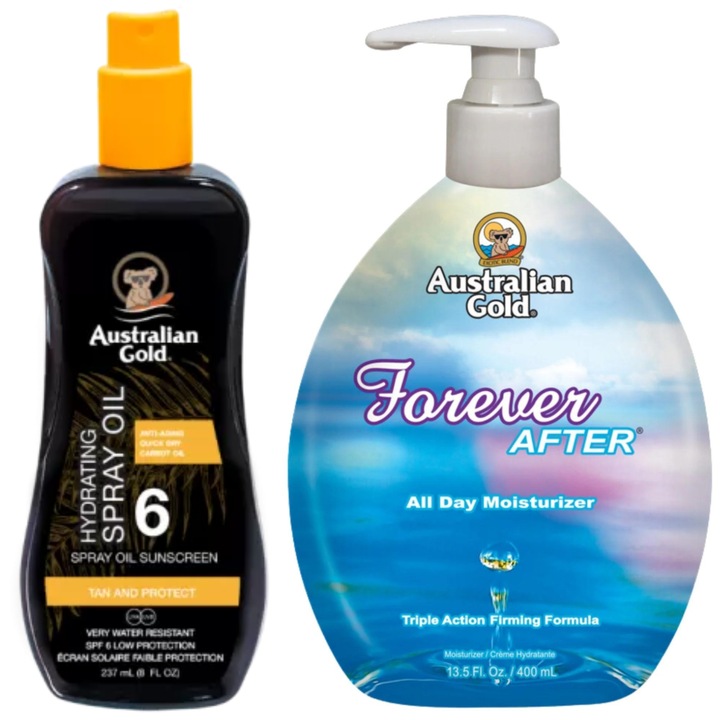 Australian Gold SPF6 защитен спрей масло 400 мл и балсам за след тен 400 мл, хидратиращ, UVA/UVB защита