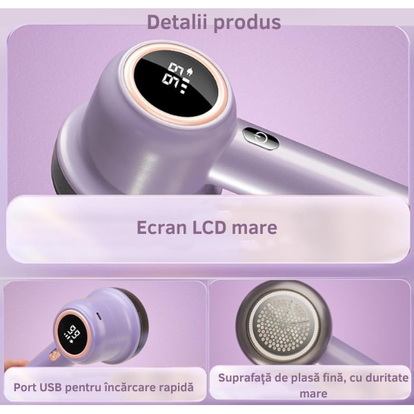 Aparat Electric de Curatat Scame, Afisaj Digital LED, 3 Nivele de Intensitate, 8500 Rotatii/Minut, 3 Nivele de Intensitate, 2 Lame din Otel Inoxidabil cu 6 Taisuri, Portabil, Reincarcabil USB, Potrivit pentru Haine, Mochete, Textile de Casa, MBA SHOP
