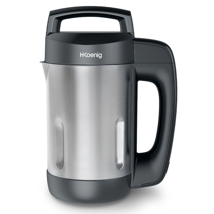 Блендер H.Koenig с подгряване, машина за супи, капацитет 1,1 литра, 3 програми за пасиране, също идеални за смутита/млечни шейкове, нагряване до 100°C, остриета от неръждаема стомана, лесни за почистване, неръждаема стомана
