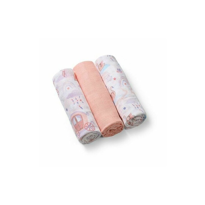 BabyOno 3 db pelenka szett, Muszlin, Multifunkciós, Mérete 70x70 cm, 0 hónap+, Pamut, Rózsaszín/Multicolor