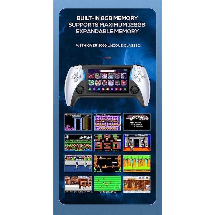 Consola de jocuri, ecran color de 4.3 inchi, ergonomica, portabila, Ultra HD, din ABS, alb/negru