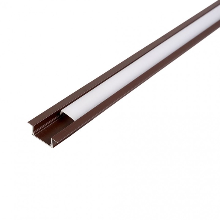 Alumínium profil LED szalaghoz Lightex, PR0217, 12mm, Süllyesztett beépítéshez, 21,7mm *6,7mm, Tekervényes diffúzorral, Kupakok, Tartók, 2 méter, Barna