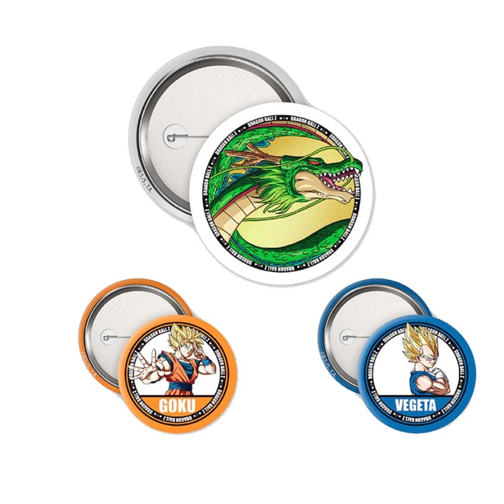 Set Insigne ABYstyle, Dragon Ball, Goku, Vegeta and Shenron, 3,2-5 cm