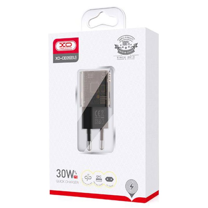 XO hálózati töltő, 30 W, 1xUSB-C, 1xUSB-A, PD, QC 3.0, BARNA