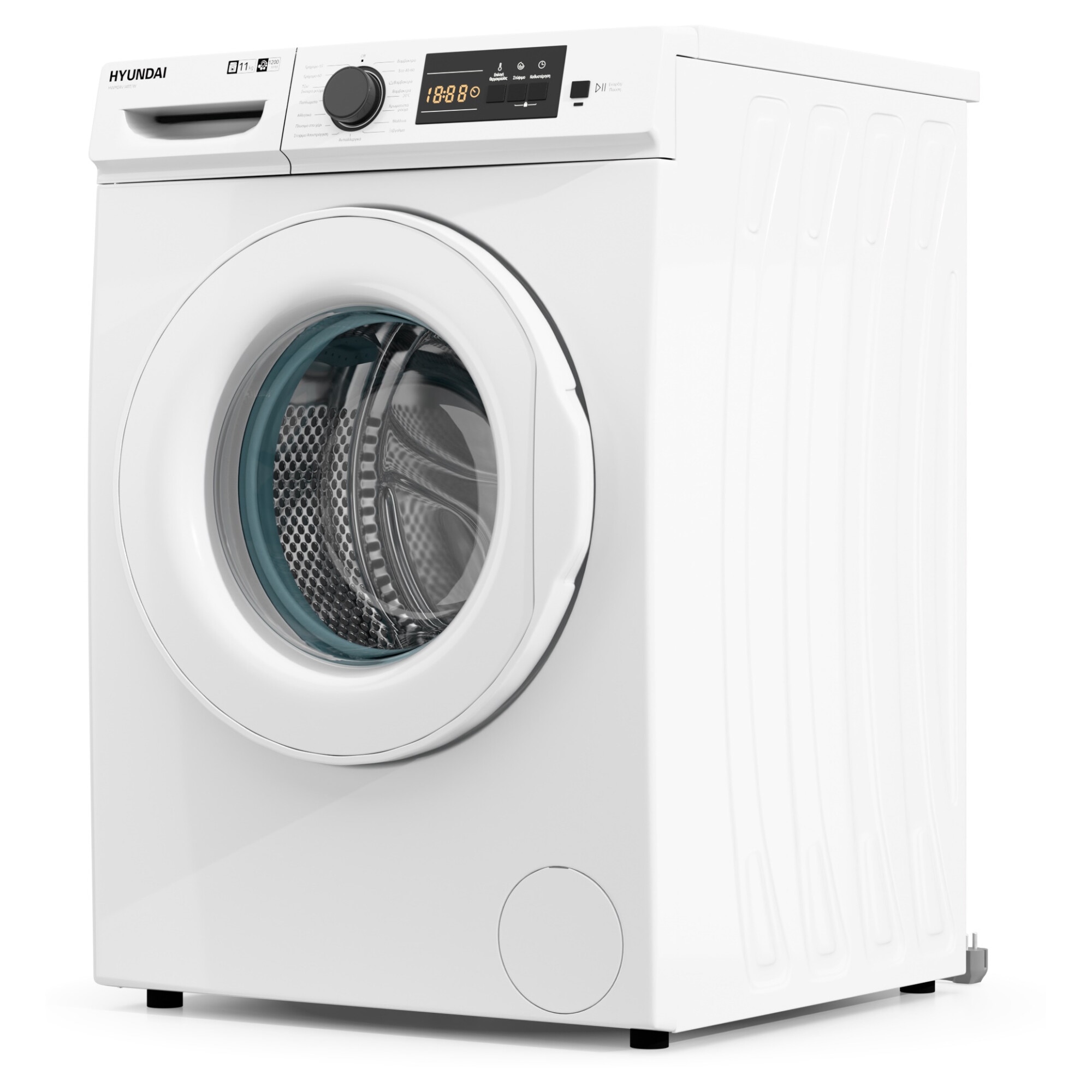 Masina de spalat rufe Hyundai HWM24V-1411T/W, 11 kg, 1200 RPM, Clasa A, Twin Jet, Motor Inverter, panou de control in limba greaca, Alb