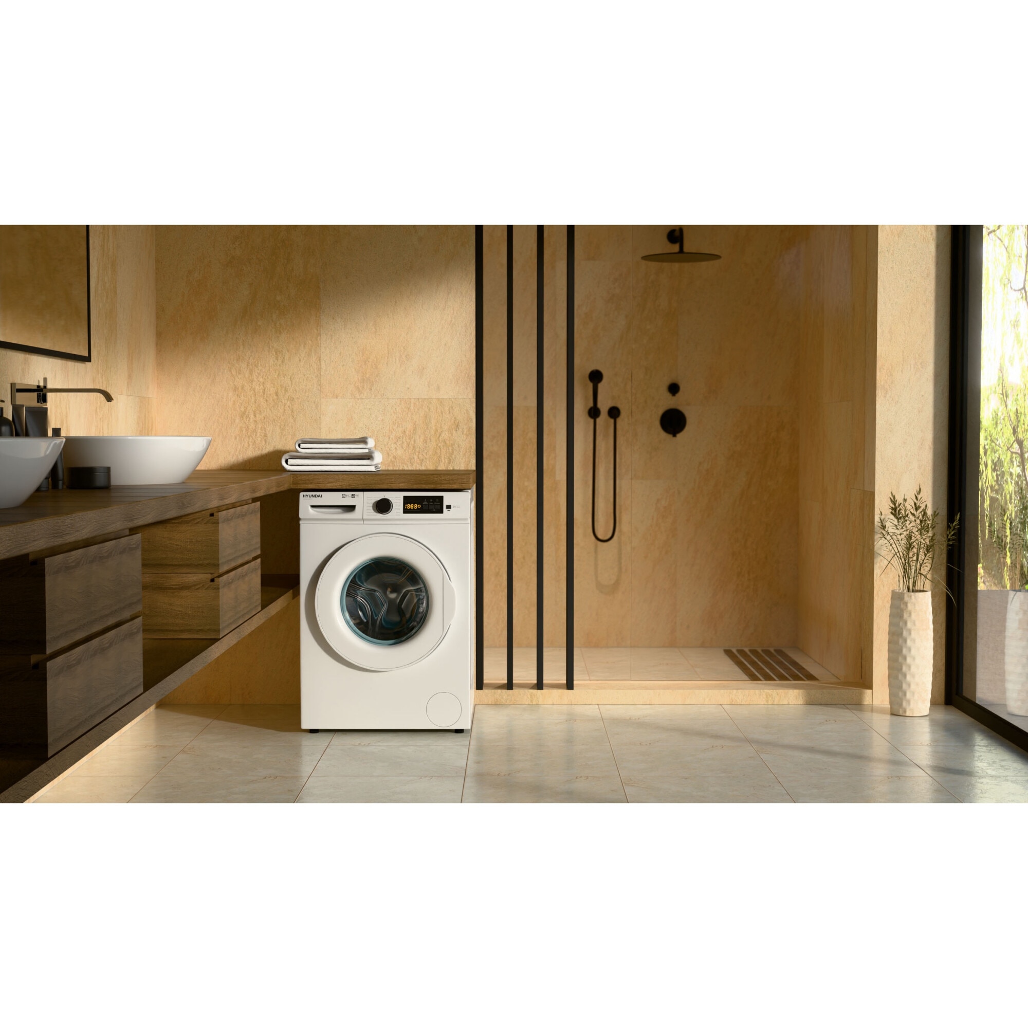 Masina de spalat rufe Hyundai HWM24V-1411T/W, 11 kg, 1200 RPM, Clasa A, Twin Jet, Motor Inverter, panou de control in limba greaca, Alb