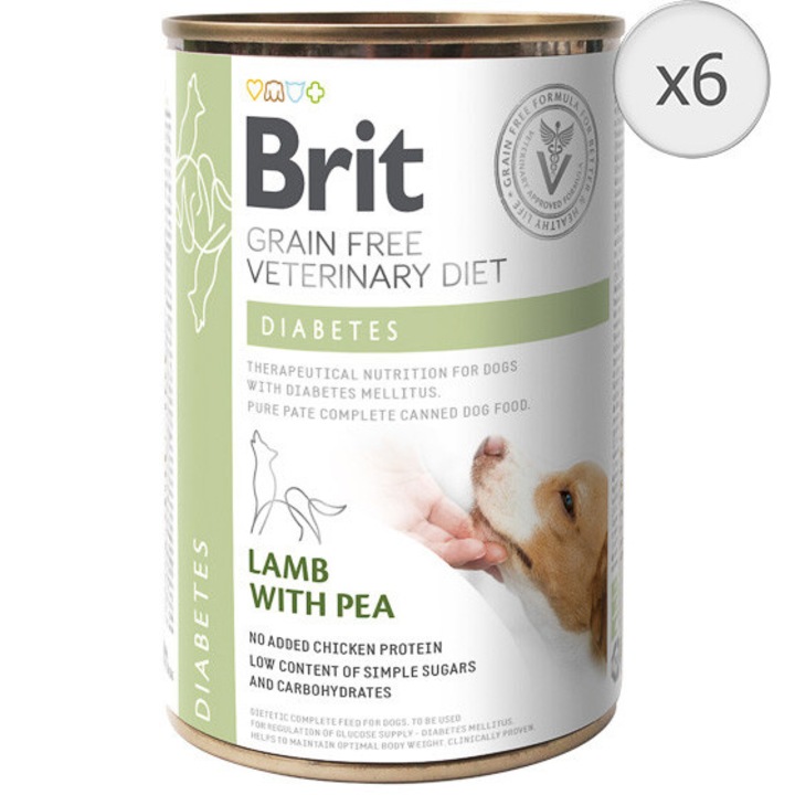 Hrana umeda pentru caini Brit Grain Free, Veterinary Diets, Diabetes, 6x400g