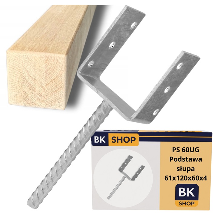 Baza Stalp PS 60UG, Ancora De Gradina Pentru Banca 60 mm, Otel Zincat, Montaj Usor, Rezistenta La Coroziune, Ideala Pentru Foisoare, Pergole, Garduri, Rezistenta Mare, Universala, Latime 61 mm, Grosime 4 mm