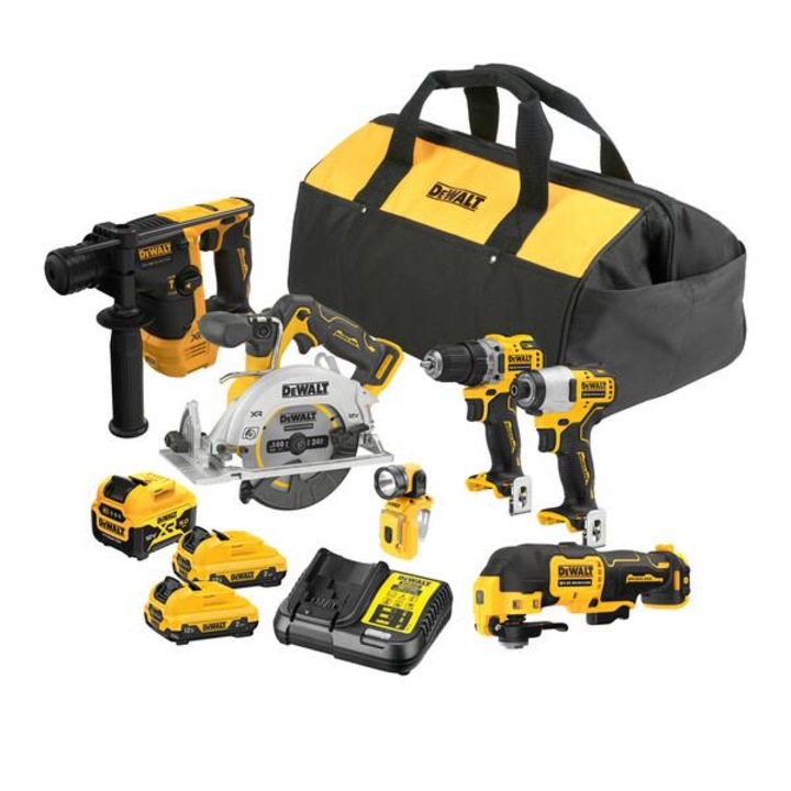 Комбиниран комплект DeWALT с 6 акумулаторни инструмента 12V (DCH072, DCS512, DCD701, DCF801, DCS353, DCL510) в чанта, 1x5.0Ah, 2x2.0Ah Li-Ion