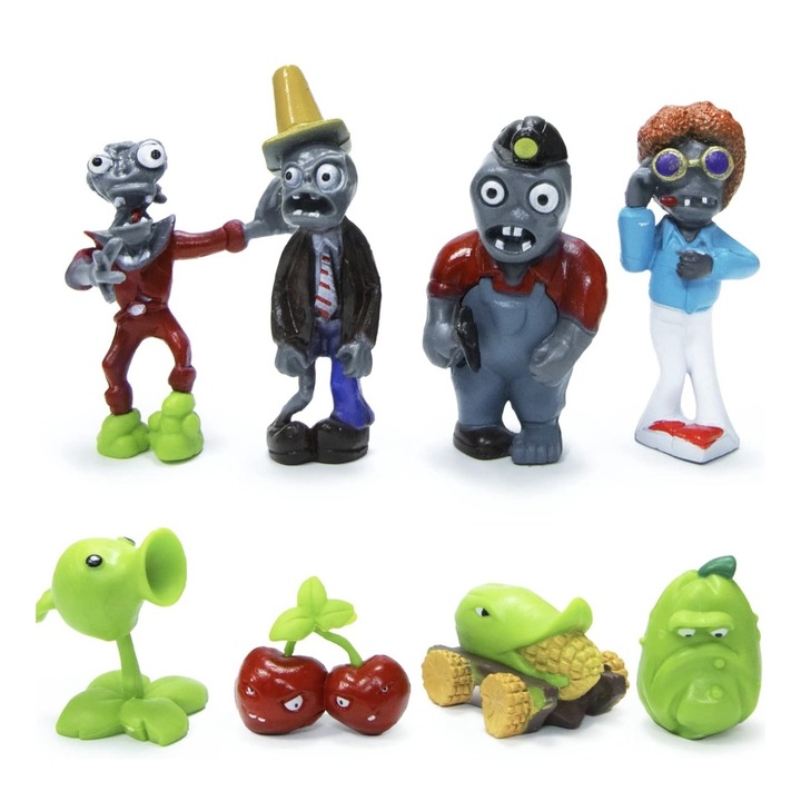 Комплект от 8 фигурки Plants vs Zombies, PVC, Tnagora, 3-8 cm