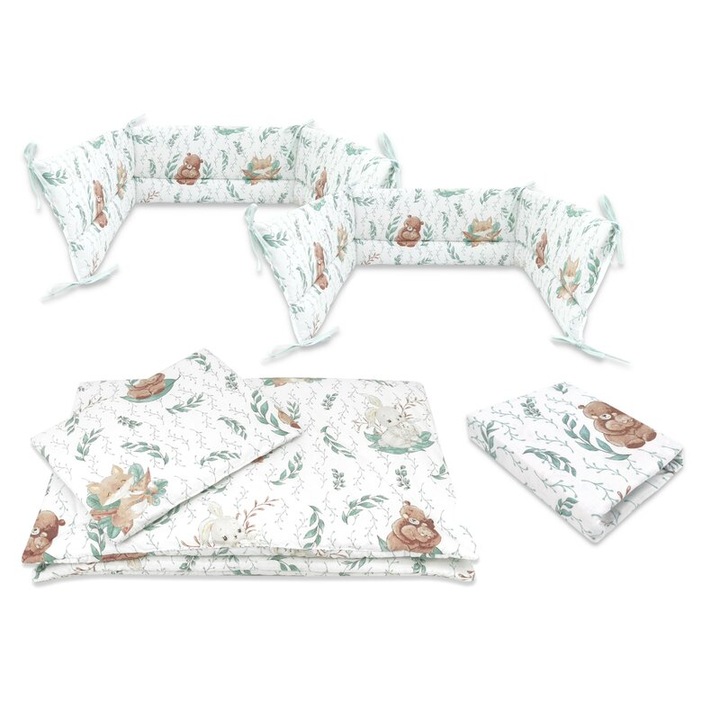 Lenjerie patut cu 5 piese, MimiNu, Cu cearceaf 120x60 cm, Pilota, Pernuta, 2 aparatori, Din bumbac certificat Oeko Tex Standard 100, Lulu Natural