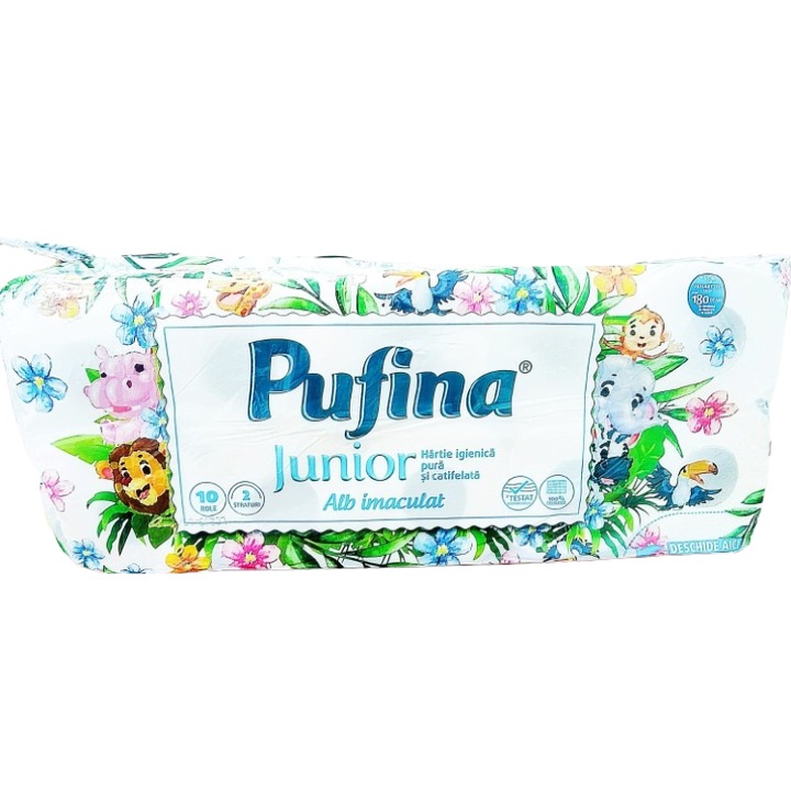 Hartie igienica Pufina Junior, 10 role, 2 straturi