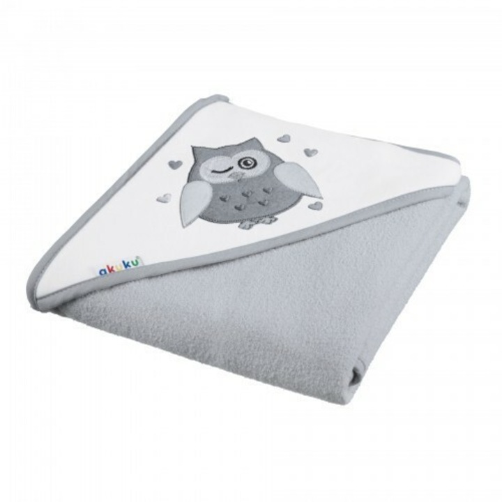 Akuku Fürdőlepedő, Kapucnis, 100% pamut, 100x100 cm, Bagolyszürke