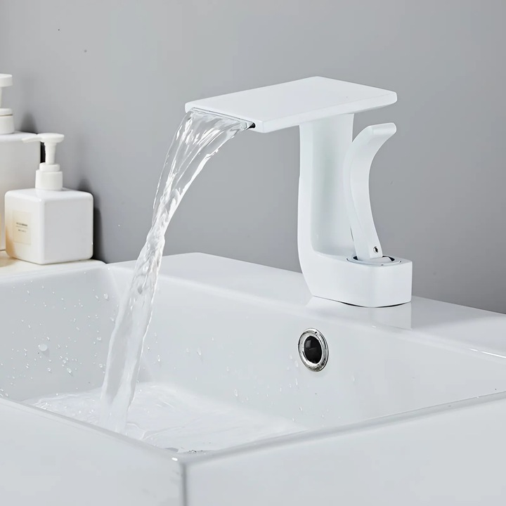 Смесител за мивка за баня, премиум клас, едноръкохватков, минималистичен дизайн, включени връзки, неръждаема стомана, здрав и издръжлив, устойчив на ръжда и корозия, лесен за монтаж, SMARTGADGETS C&A, бял 19 см