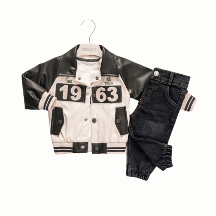 Детски комплект, за момче, яке от еко кожа, блуза и панталон, 12/18 месеца, 80/86 сантиметра