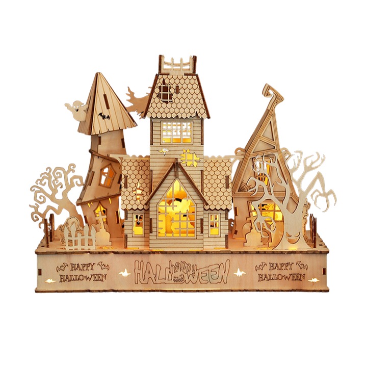 3D fa puzzle, gyerekeknek és felnőtteknek, Halloween mintás