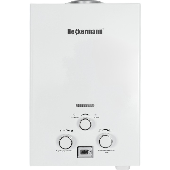 Heckermann, átfolyós bojler, gáz, palackos gáz, 6l/perc, 12kW
