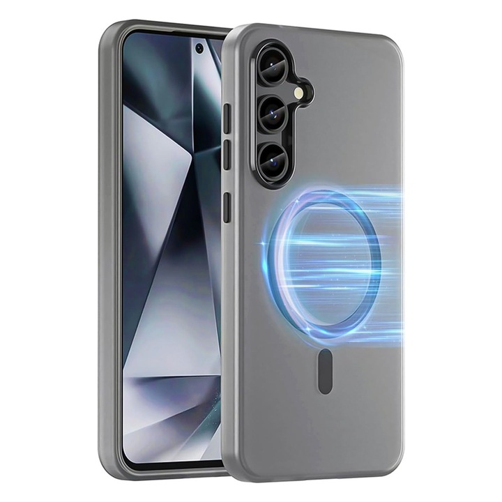 Защитен калъф IcyAura, съвместим със Samsung Galaxy S25 Plus, Optim Solution, Устойчив на удари, Копринено гладък силикон, Защита от пръстови отпечатъци, Ултра безопасна защита на камерата, Функция MagSafe, Модерен дизайн, Черен