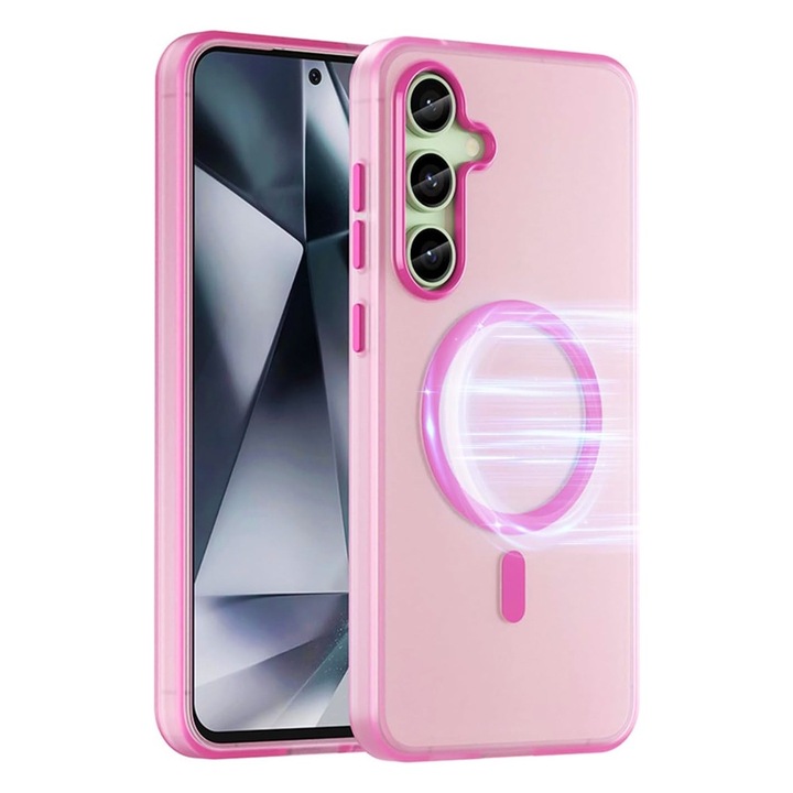 Защитен калъф IcyAura, съвместим със Samsung Galaxy S25 Plus, OPTIM SOLUTION, устойчив на удари, копринено гладък силикон, защита срещу пръстови отпечатъци, ултрабезопасна защита на камерата, функция MagSafe, модерен дизайн, розов