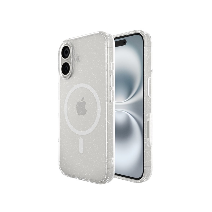 Husa pentru iPhone 16, MagSafe Compatible, Soft Pro Glitter, Transparent