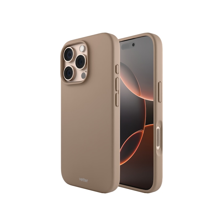 Husa pentru iPhone 16 Pro, Vetter, Clip-On Soft Touch Silk Series, Compatibil MagSafe, Desert Titanium
