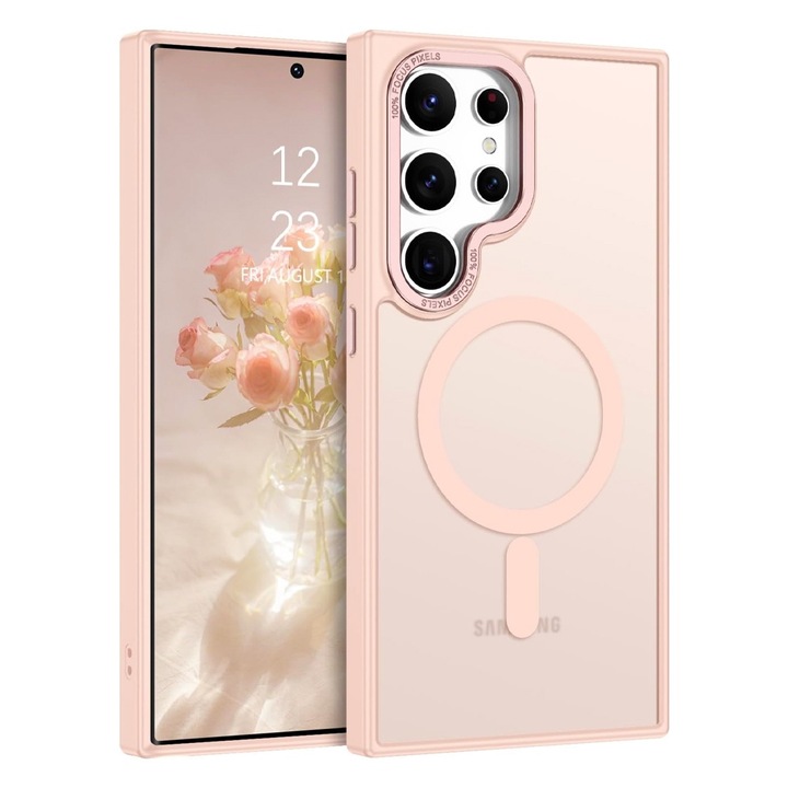 Husa de Protectie IcyAura compatibila cu Samsung Galaxy S25 Ultra, OPTIM SOLUTION, Rezistenta la Socuri, Silky Smooth Silicone, Anti-amprente, Ultra Safe Camera Protection, Functie MagSafe, Trendy Design, Roz