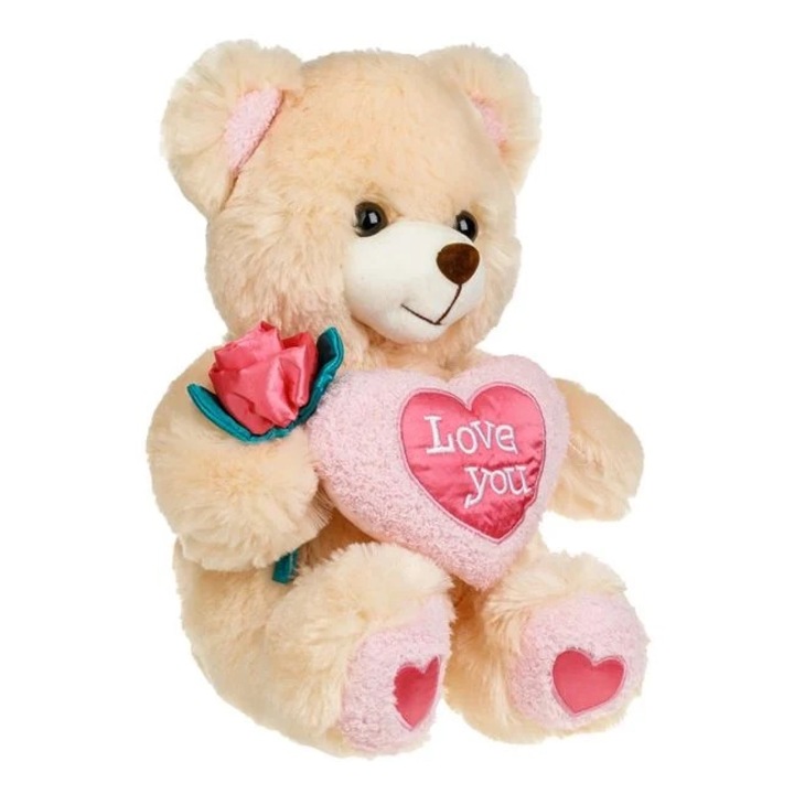 Плюшено мече със сърце, розово