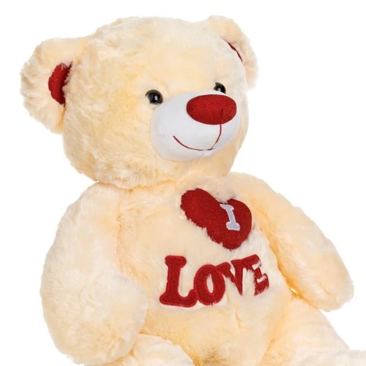 Плюшено мече, С червено сърце и брокат, Бежово, 50 см