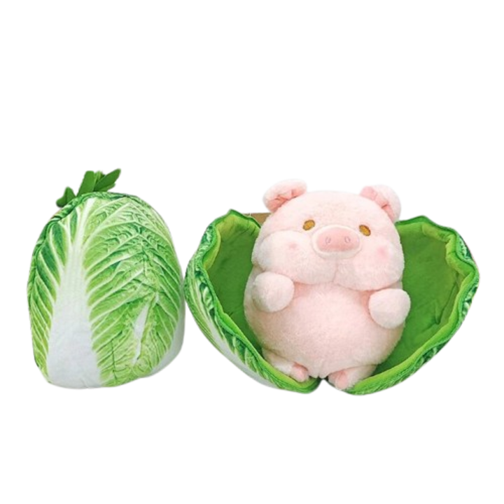 Plüss malac cipzárral, káposzta VICTINY rózsaszín / zöld 18 cm