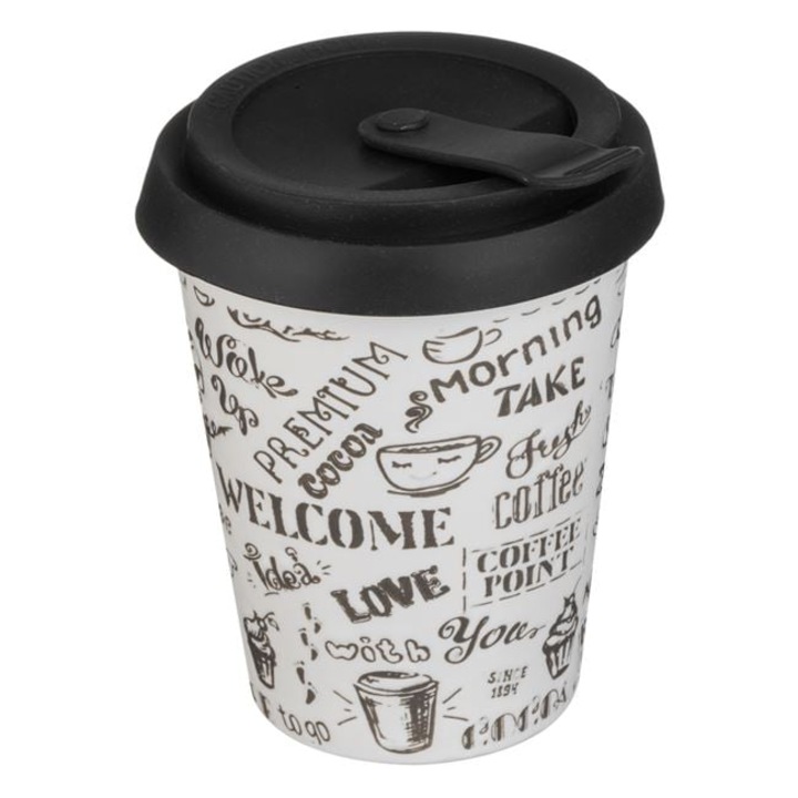 Pahar Alb Mat Zanox®, cu Litere Gravate & Capac din Silicon cu Buton 380ml