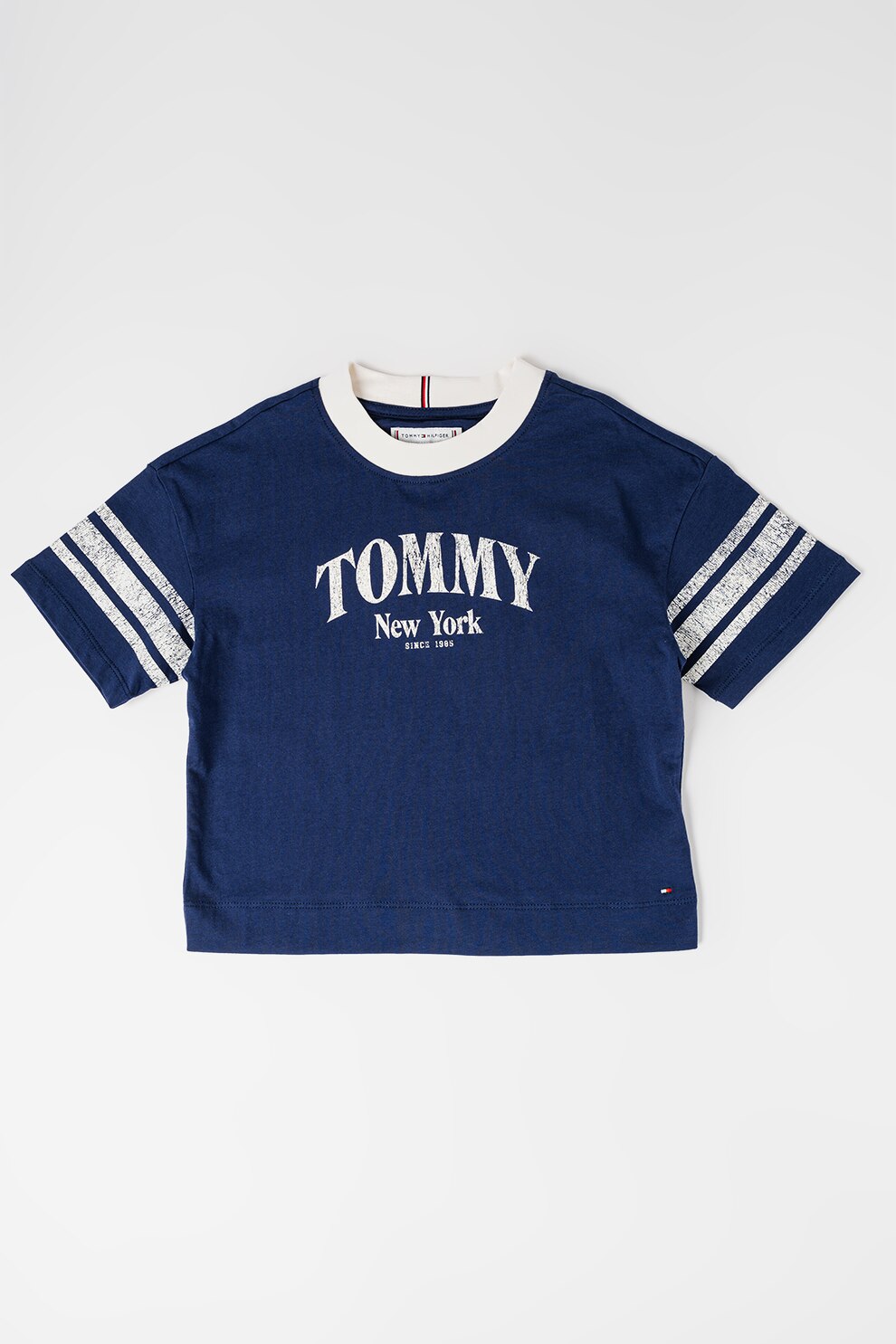 Tommy Hilfiger, Tricou de bumbac cu logo, Alb, Bleumarin, 164 CM