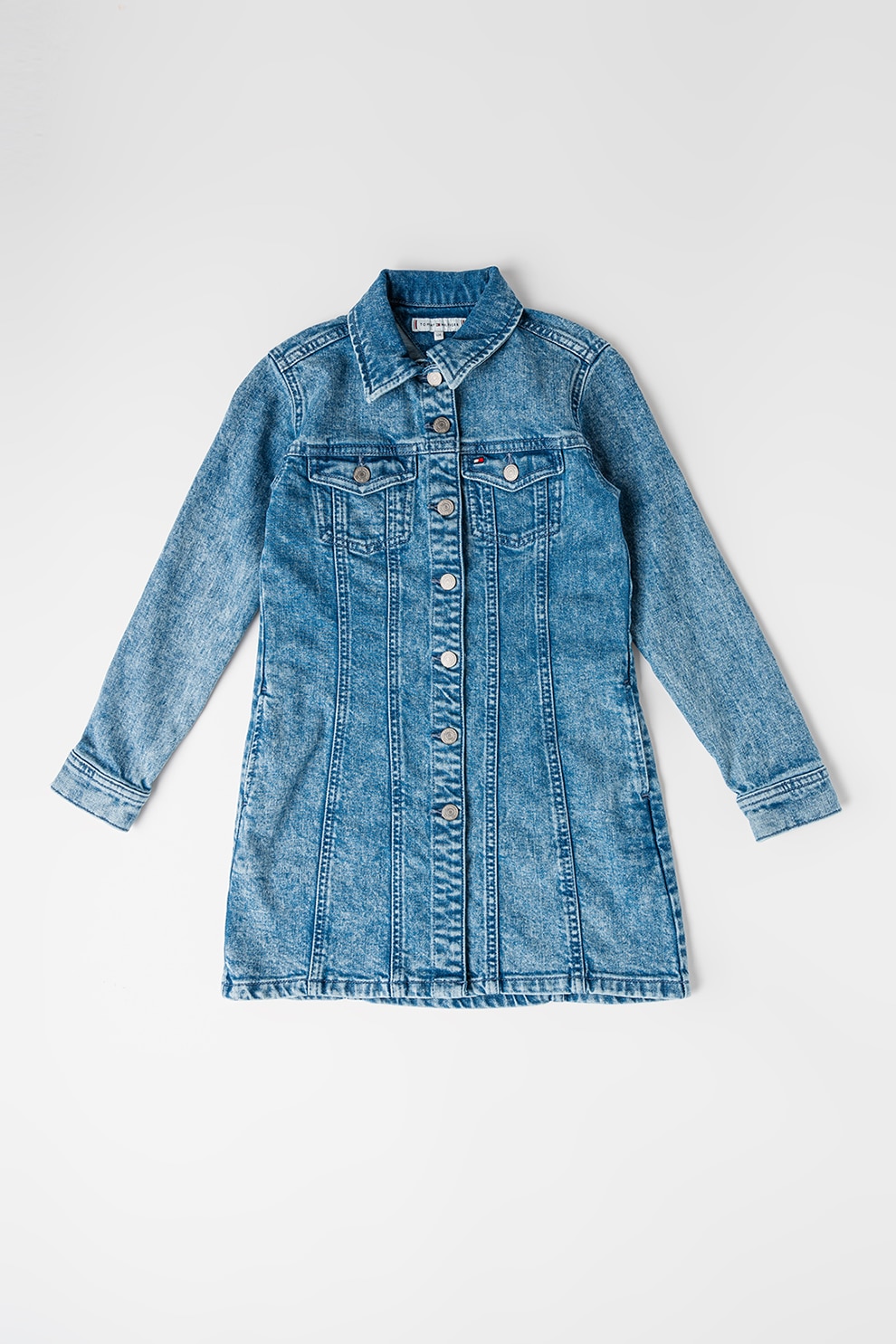 Tommy Hilfiger, Rochie de denim cu buzunar pe piept, Albastru deschis, 164 CM