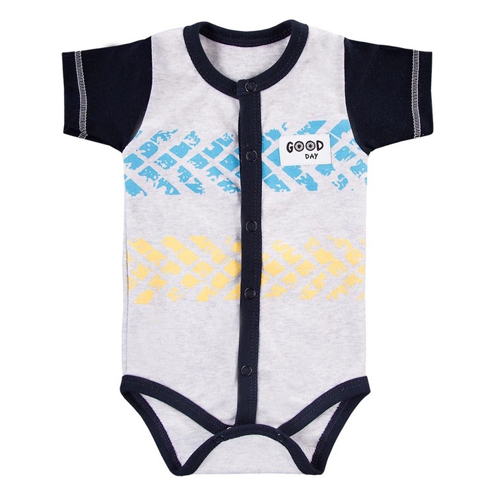 Rövid ujjú body elöl pattintható, EEVI - Bike, Szürke, Navy Blue ujjakkal, fiúknak, Szürke