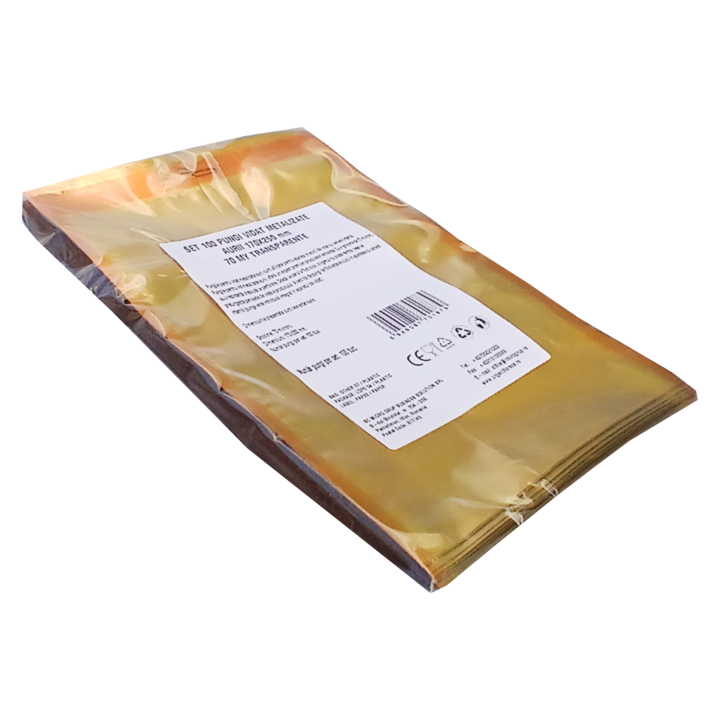 Pungi vidat/vacuum netede, pentru masini de vidat cu camera, metalizate, aurii, 170x250 mm, grosime 70 microni, transparente set 100 bucati
