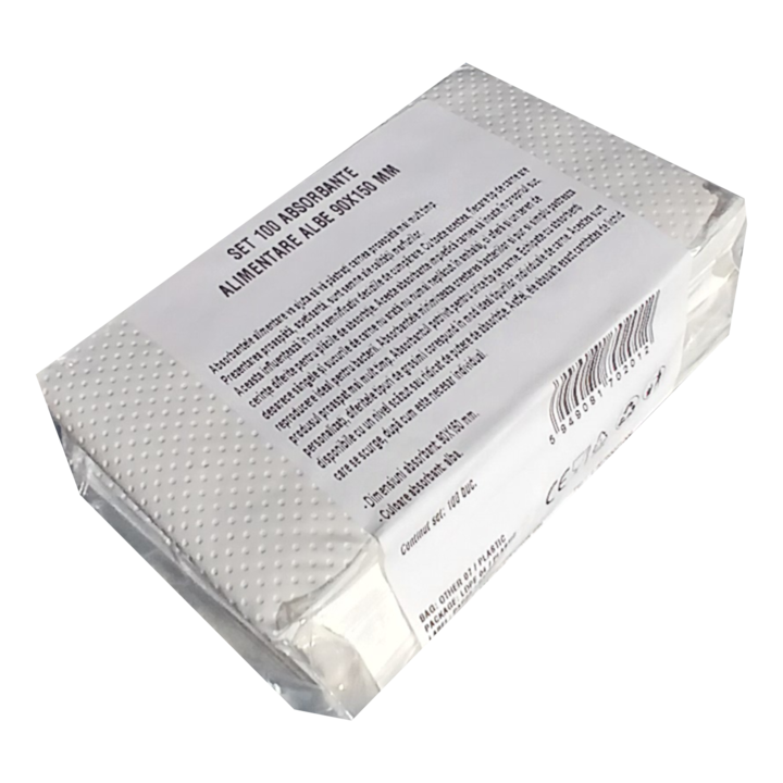 Absorbante alimentare albe, dimensiuni 90x150 mm, set 100 bucati