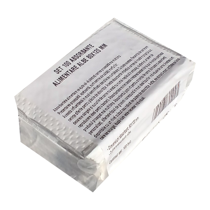 Absorbante alimentare albe, dimensiuni 80x120 mm, set 100 bucati