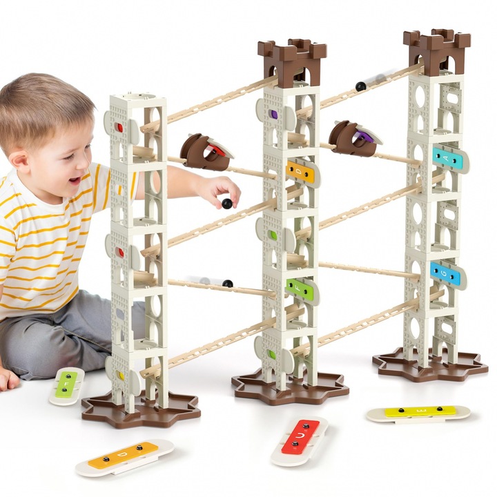 Pista de constructie din 106 piese si 5 piese muzicale, joc de gandire pentru fete si baieti 4-14 ani