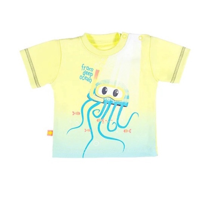 Polip mintás póló, EEVI - Summer Time, sárga és türkiz, fiúknak, Sárga