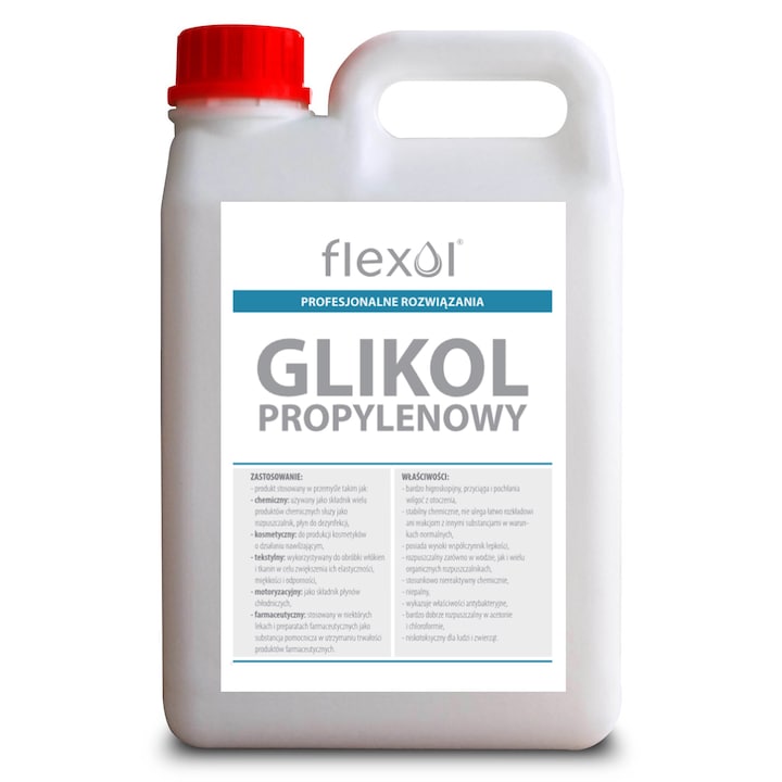 Propilenglicol FLEXOL, 2000 ml, biodegradabil, incolor, inodor, puritate ridicata, pentru uz cosmetic, industrial si casnic
