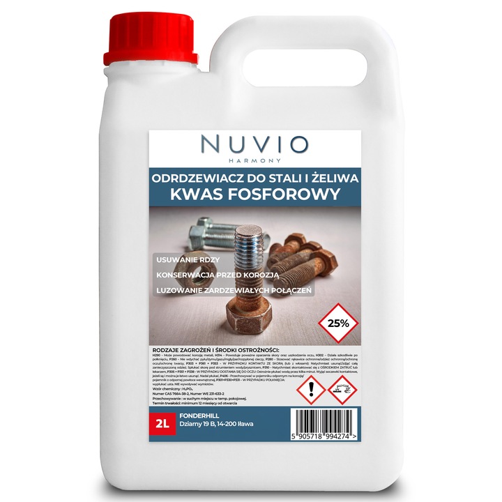 Agent de detartrare profesional NUVIO 2L, acid fosforic 25%, pentru metal, protectie anticoroziva