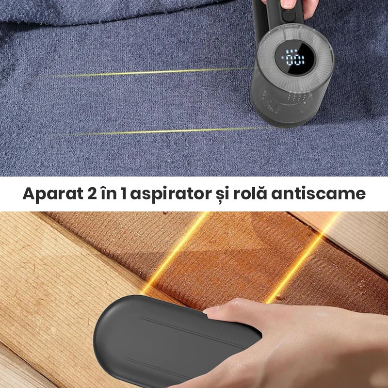 Aparat de Curatat Scame 2 in 1 Xenomo® LINT XPERT, 6 Lame, 3 Nivele Ajustabile, Perie de Scame Inclusa, Display LED, Autonomie Ridicata, Incarcare USB