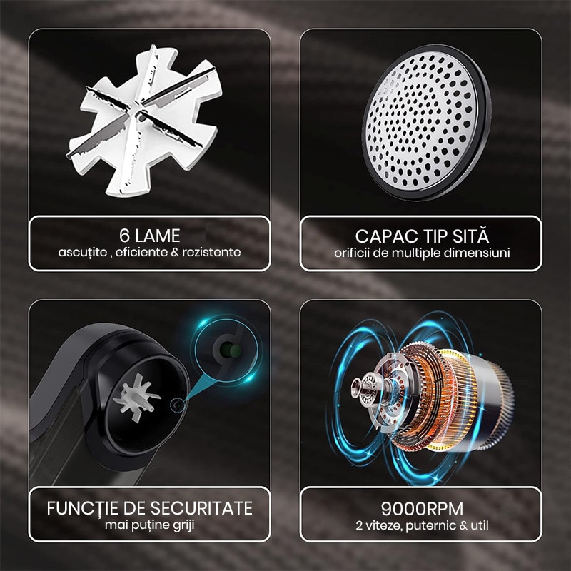 Aparat de Curatat Scame Xenomo® FIBER-X, Portabil, 6 Lame, 2 Trepte de Viteza, Display LED, Usor de Curatat, Incarcare USB-C, Potrivit pentru orice tip de material