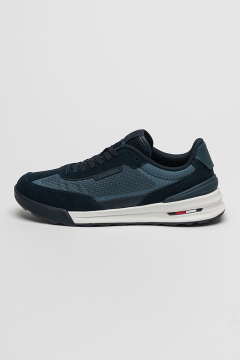 Tommy Hilfiger, Pantofi sport de material textil cu captuseala de piele intoarsa, Albastru prafuit/Bleumarin