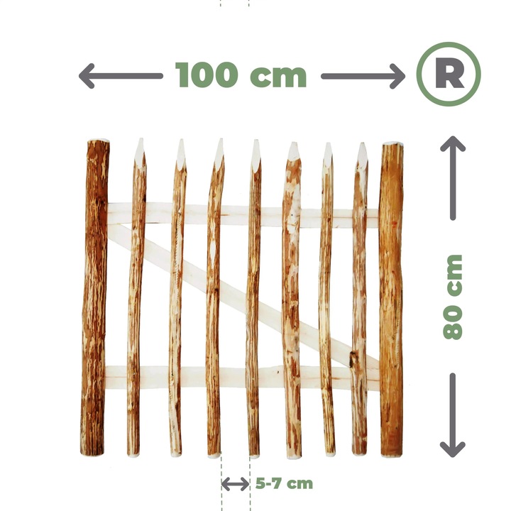 Poarta din lemn de alun, BOGATECO, deschirere dreapta, 80x100cm, set cu accesorii de montaj