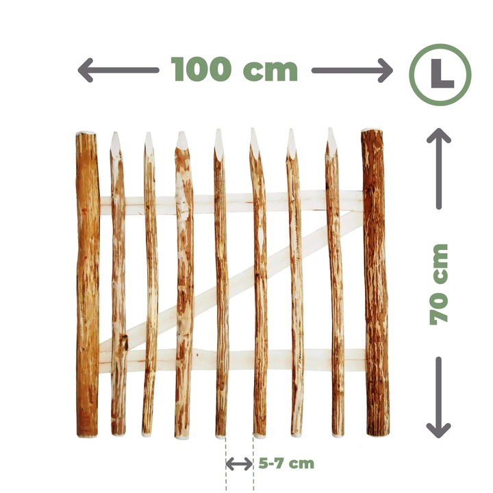 Poarta din lemn de alun, BOGATECO, deschirere stanga, 70x100cm, set cu accesorii