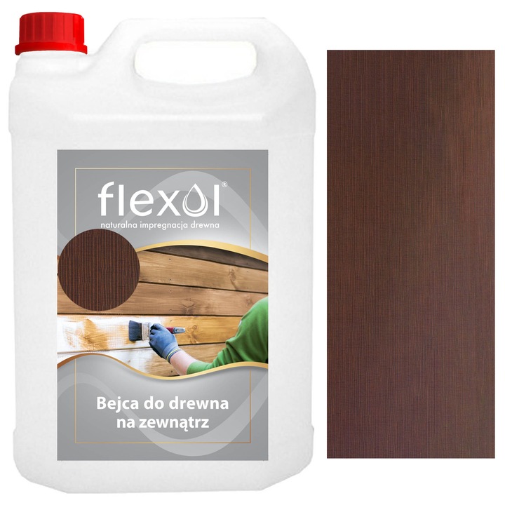 Vopsea apa pentru lemn, Flexol, 4L, culoare brun deschis, rezistenta UV, aplicare usoara