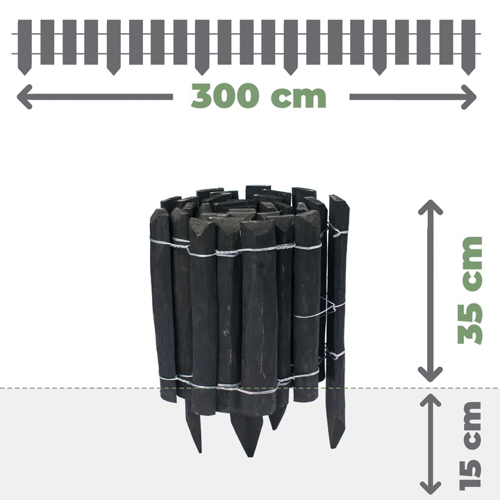 Gard din lemn de alun, BOGATECO, 35x300cm, negru