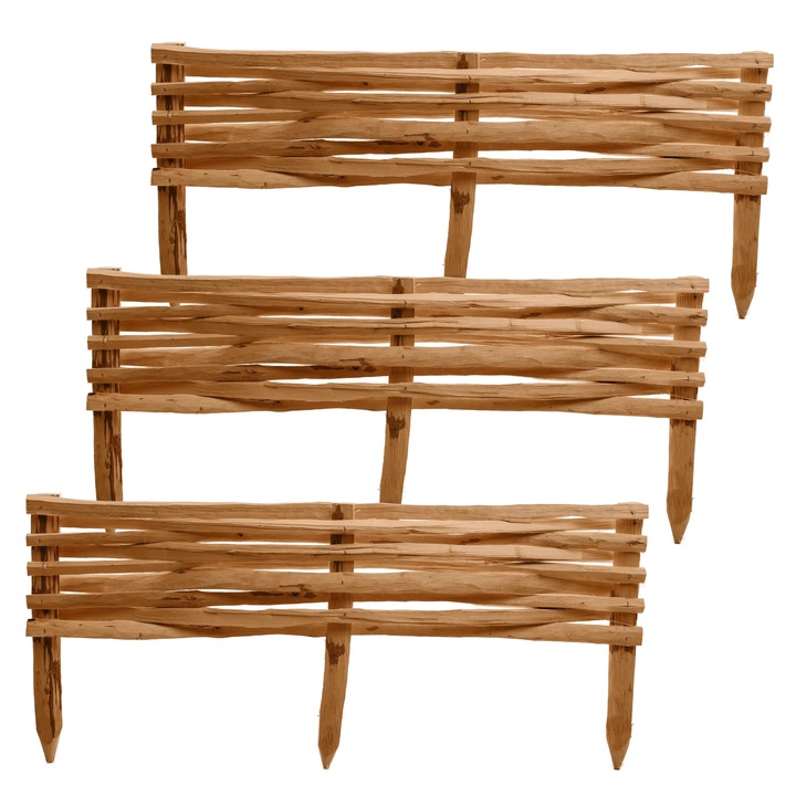 Комплект от 3 броя огради от лешниково дърво, BOGATECO, 60x20см, кафяви