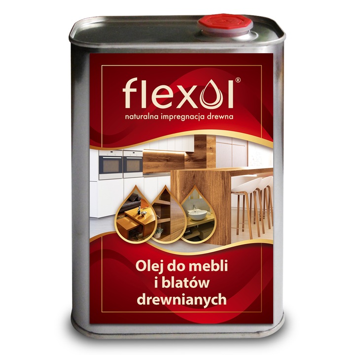 Ulei natural pentru mobilier si blaturi din lemn, Flexol, 1 litru, culoare naturala, set cu carpa inclus