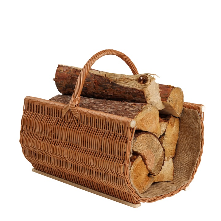 Cos oval din ratan, BOGATECO, 50x40cm, pentru lemne de foc, natural